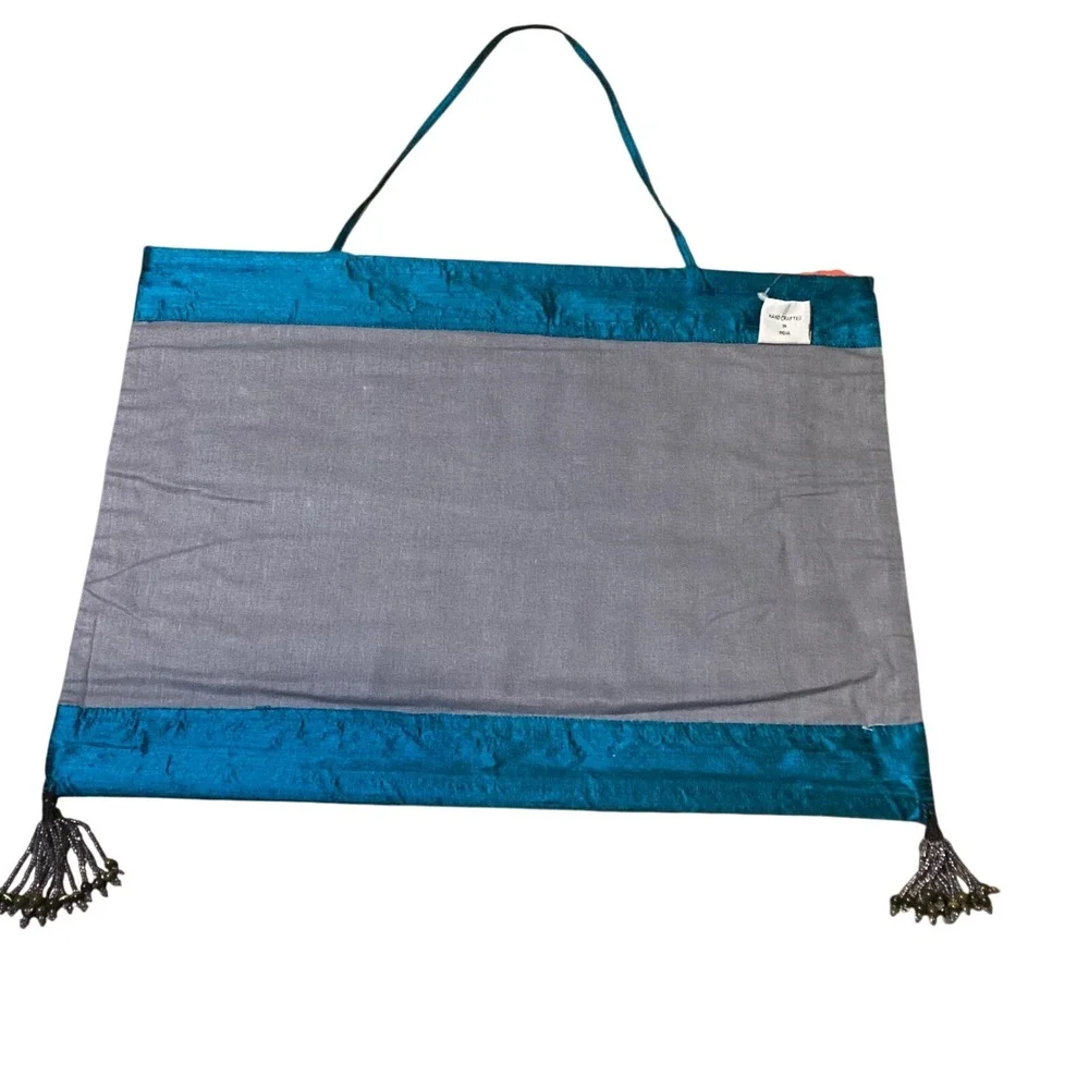 Shrujan Handcrafted Wall Hanging Art Sea‎ Green Raw Silk Tree of Life Embroidery